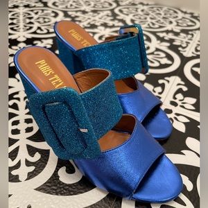 Paris Texas Blue Electric Glitter Mules
